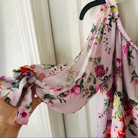 SWEET PEA purple colorful floral off the shoulder shirt Size medium - Picture 3 of 9